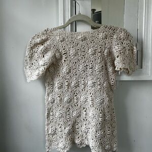 Vintage ivory short sleeve crochet sweater
